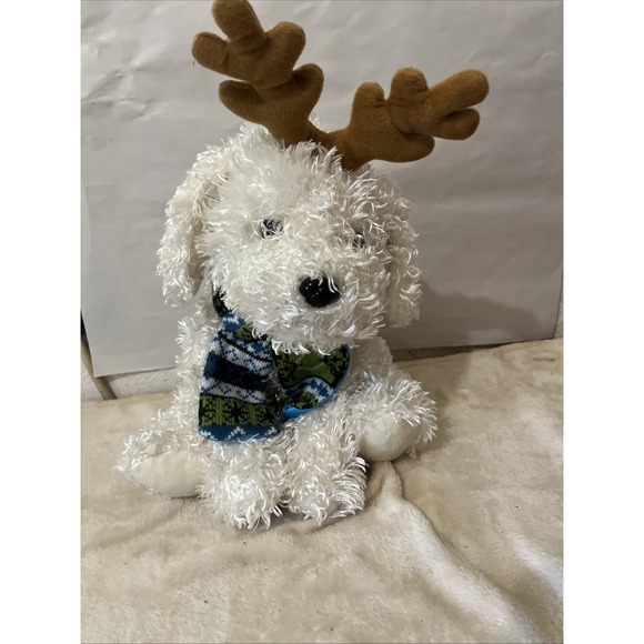 DanDee Soft Plush Stuffed Cream Reindeer Blue Snowflake Scarf 14" Tall Christmas - Picture 1 of 8